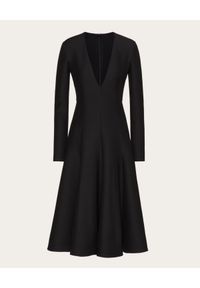 VALENTINO - Czarna sukienka z krepy midi. Kolor: czarny. Materiał: wełna, jedwab. Typ sukienki: dopasowane, rozkloszowane. Styl: elegancki. Długość: midi #3