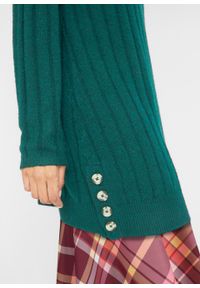 Długi sweter z poliestru z recyklingu bonprix głęboki zielony. Kolor: zielony. Materiał: wełna, poliester, elastan, poliamid, materiał. Długość: długie #4