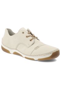 Półbuty damskie Rieker, niska klasyczna forma z wiązaniem elastyczna podeszwa zapewniająca komfort chodzenia, białe, 55920-80. Kolor: biały. Styl: klasyczny #3
