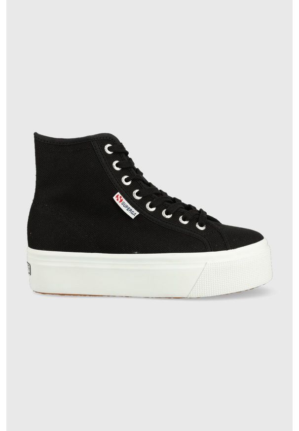 Superga trampki damskie kolor czarny. Nosek buta: okrągły. Zapięcie: sznurówki. Kolor: czarny. Obcas: na platformie