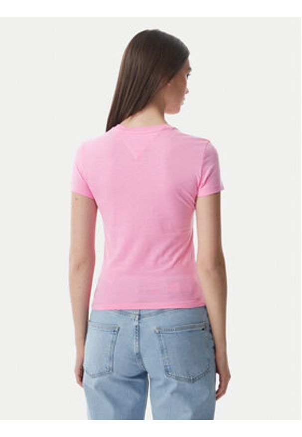 Tommy Jeans T-Shirt Ess Logo DW0DW23479 Różowy jasny Slim Fit. Kolor: różowy