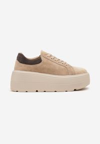 Born2be - Beżowe Zamszowe Sneakersy na Grubej Podeszwie Latella. Okazja: na co dzień. Kolor: beżowy. Materiał: zamsz
