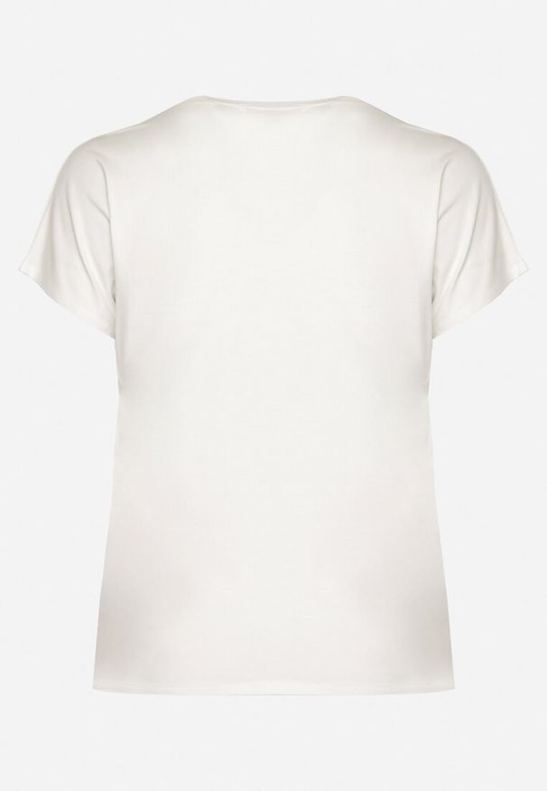 Born2be - Biały T-shirt z Bawełny Wykończony Cyrkoniami Krissianne. Okazja: na co dzień, do pracy. Kolor: biały. Materiał: bawełna. Wzór: aplikacja, geometria. Styl: elegancki, casual