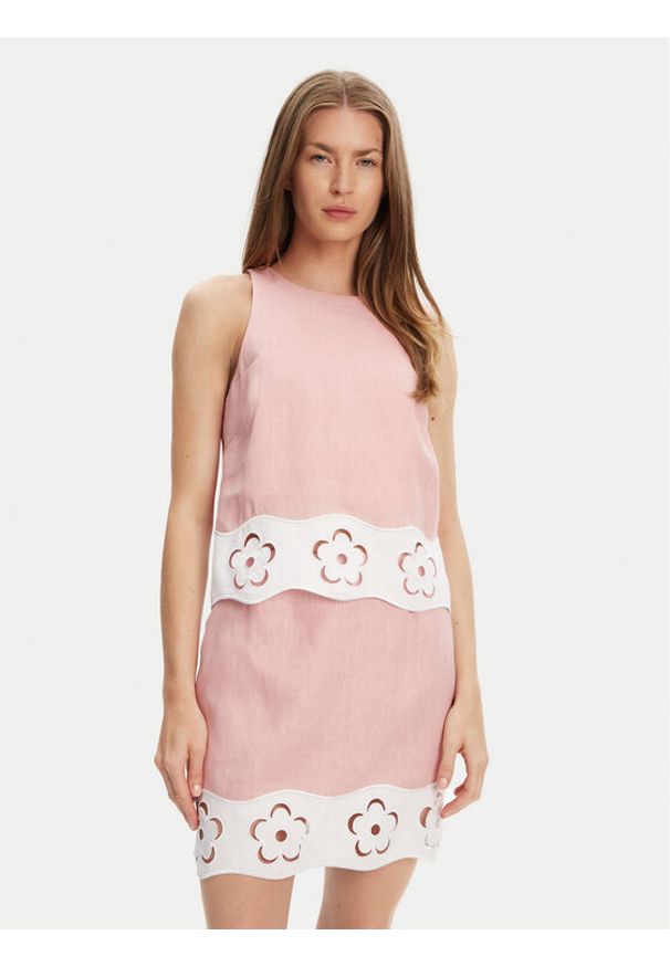 STAUD Top Mika R25S1148LN Różowy Regular Fit. Kolor: różowy. Materiał: len