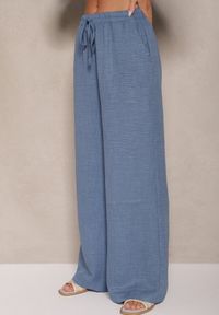 Renee - Niebieski Komplet z Bawełny Koszula i Spodnie Wide Leg Amaddie. Kolor: niebieski. Materiał: bawełna #5