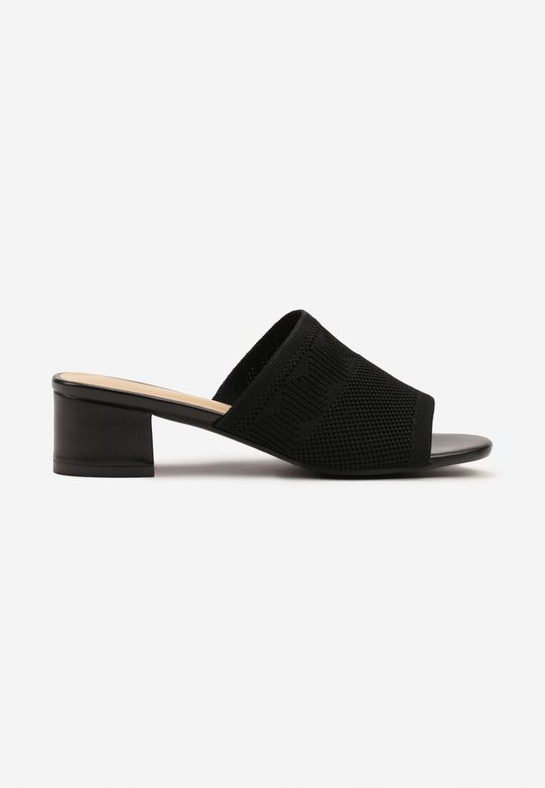 Renee - Czarne Klapki na Słupku Vices z Plecioną Cholewką Linarrea. Okazja: na co dzień. Kolor: czarny. Sezon: wiosna. Obcas: na słupku. Styl: elegancki, casual. Wysokość obcasa: średni