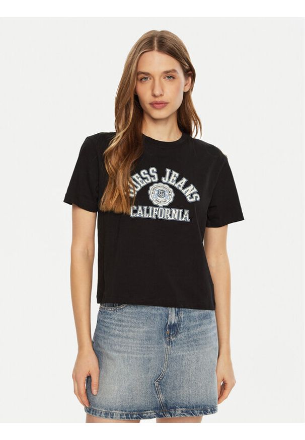 Guess Jeans T-Shirt W5RI43 K8HM0 Czarny Regular Fit. Kolor: czarny. Materiał: bawełna
