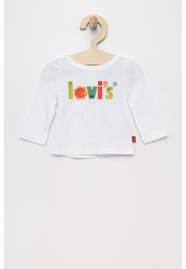 Levi's® - Levi's longsleeve dziecięcy kolor biały. Okazja: na spotkanie biznesowe, na co dzień. Kolor: biały. Długość rękawa: długi rękaw. Długość: długie. Wzór: nadruk. Styl: biznesowy, casual