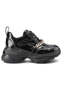 CheBello - Czarne Sneakersy Chebello Damskie Wygodne Obuwie. Zapięcie: sznurówki. Kolor: czarny. Materiał: skóra, lakier. Szerokość cholewki: normalna. Wzór: aplikacja. Styl: glamour, klasyczny #3