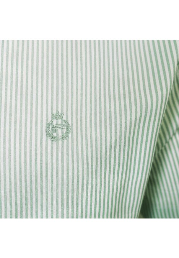 Weekendowa Koszula Męska, Taliowany Krój - Pako Jeans - Jasna Zieleń w Prążek. Okazja: na co dzień. Materiał: bawełna, wiskoza. Wzór: paski. Styl: casual