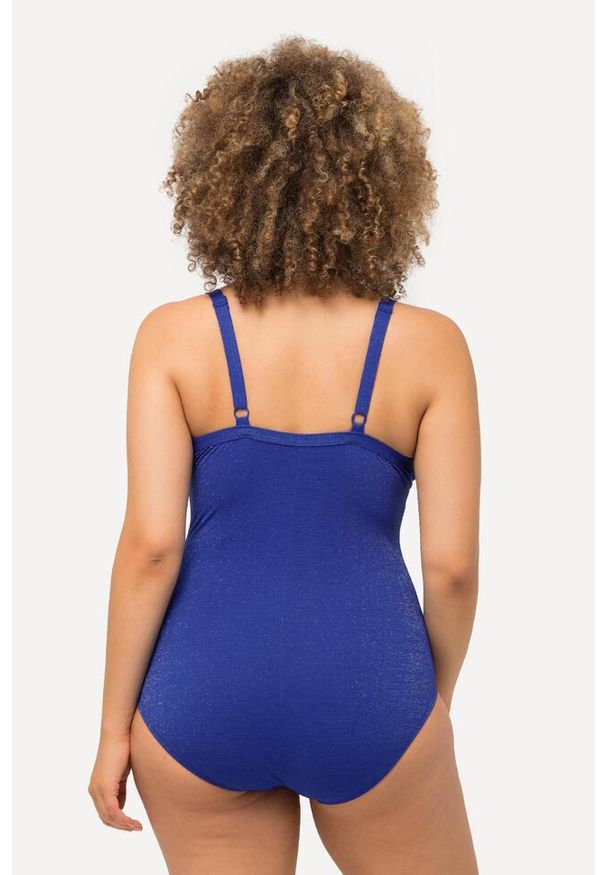 ULLA POPKEN - Damski Kostium kąpielowy miękkie miseczki z fiszbinami brokat ozdobne paseczki. Kolekcja: plus size. Kolor: niebieski. Materiał: materiał