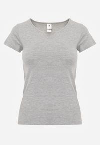 Renee - Jasnoszary T-shirt Petomeine. Okazja: do domu, na co dzień. Kolor: szary. Materiał: bawełna, dzianina. Długość rękawa: krótki rękaw. Długość: krótkie. Wzór: aplikacja. Styl: sportowy, casual #4