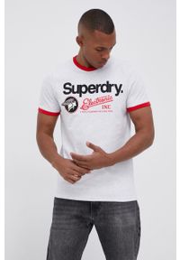 Superdry T-shirt męski kolor szary z nadrukiem. Okazja: na co dzień. Kolor: szary. Wzór: nadruk. Styl: casual