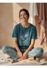 Sinsay - Bawełniana piżama dwuczęściowa z nadrukiem - zielony. Kolor: zielony. Materiał: bawełna. Wzór: nadruk #1