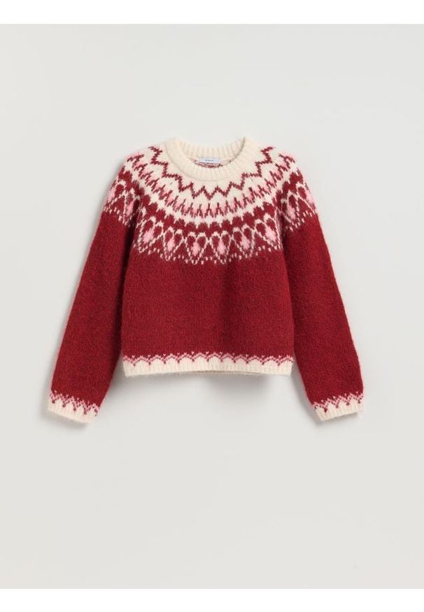 Reserved - Wzorzysty sweter - wielobarwny. Materiał: dzianina, wełna