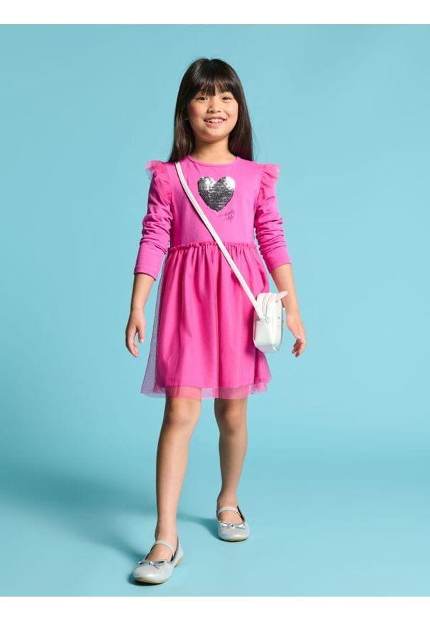 Sinsay - Sukienka z tiulem - różowy. Kolor: różowy. Materiał: tiul