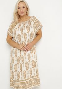 Born2be - Beżowa Wiskozowa Sukienka ze Wzorem Boho Ellivra. Okazja: na co dzień. Kolor: beżowy. Materiał: wiskoza. Wzór: aplikacja. Styl: boho #6