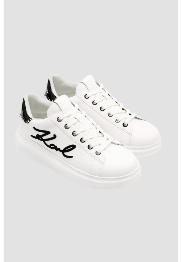 Karl Lagerfeld - KARL LAGERFELD Białe damskie sneakersy skórzane Kapri Karl NFT Lo Lace, Rozmiar 38. Okazja: na co dzień. Kolor: biały. Materiał: skóra