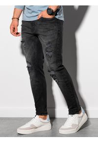 Ombre Clothing - Spodnie męskie jeansowe z dziurami SLIM FIT P1025 - czarne - XXL. Kolor: czarny. Materiał: jeans. Styl: młodzieżowy #4