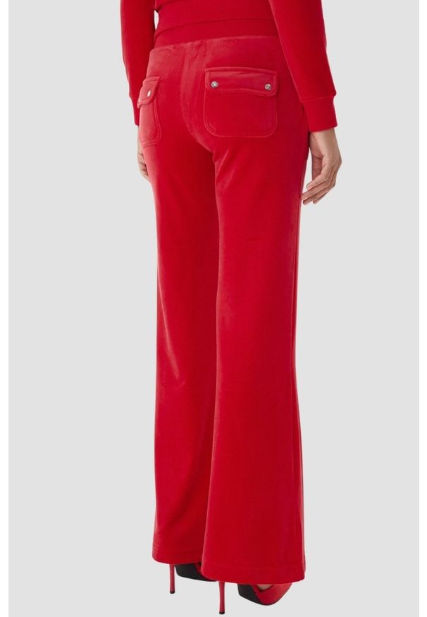 Juicy Couture - JUICY COUTURE Czerwone spodnie dresowe damskie Layla Low Rise Pocket, Rozmiar XS. Stan: obniżony. Kolor: czerwony. Materiał: dresówka
