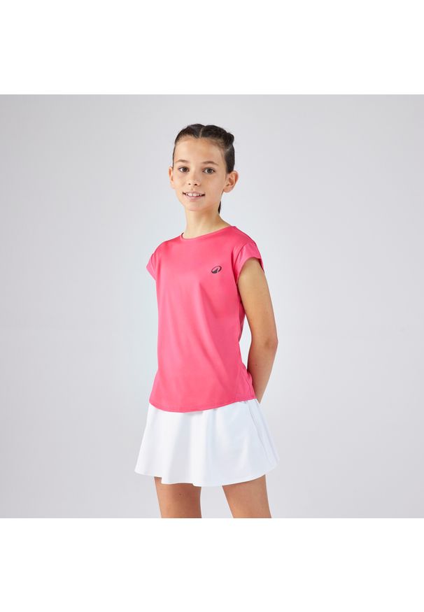 ARTENGO - Koszulka tenisowa dla dziewczynek Artengo TTS Soft. Kolor: różowy. Materiał: materiał, tkanina, poliester, elastan. Sport: tenis