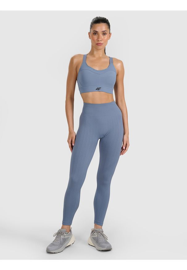 4f - 4F Legginsy treningowe bezszwowe damskie - szare XS/S. Stan: podwyższony. Kolor: szary. Materiał: dzianina, materiał, syntetyk, włókno, elastan. Długość: długie. Wzór: gładki. Sport: fitness, joga i pilates