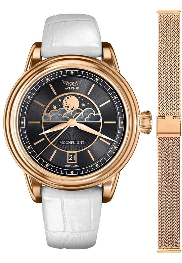 AVIATOR - Zegarek damski Aviator V.1.33.2.253.4WM-SET różowe złoto. Kolor: złoty, wielokolorowy, różowy