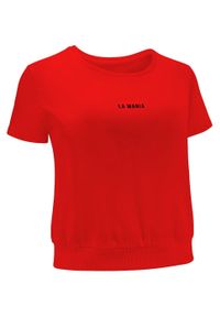 LA MANIA - Krótki czerwony t-shirt Zion. Okazja: na co dzień. Kolor: czerwony. Materiał: bawełna. Długość: krótkie. Styl: klasyczny, casual, sportowy #4