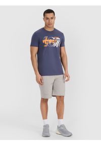 4f - 4F T-shirt regular z nadrukiem męski - szary M. Okazja: na co dzień. Kolor: szary. Materiał: bawełna, jersey, materiał. Długość rękawa: krótki rękaw. Długość: krótkie. Wzór: nadruk. Styl: sportowy, casual, klasyczny