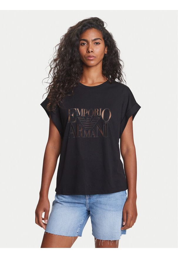 Emporio Armani T-Shirt EW000616 AF12187 UC001 Czarny Loose Fit. Kolor: czarny. Materiał: wiskoza