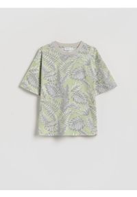 Reserved - Bawełniany t-shirt z nadrukiem - jasnozielony. Kolor: zielony. Materiał: bawełna. Wzór: nadruk