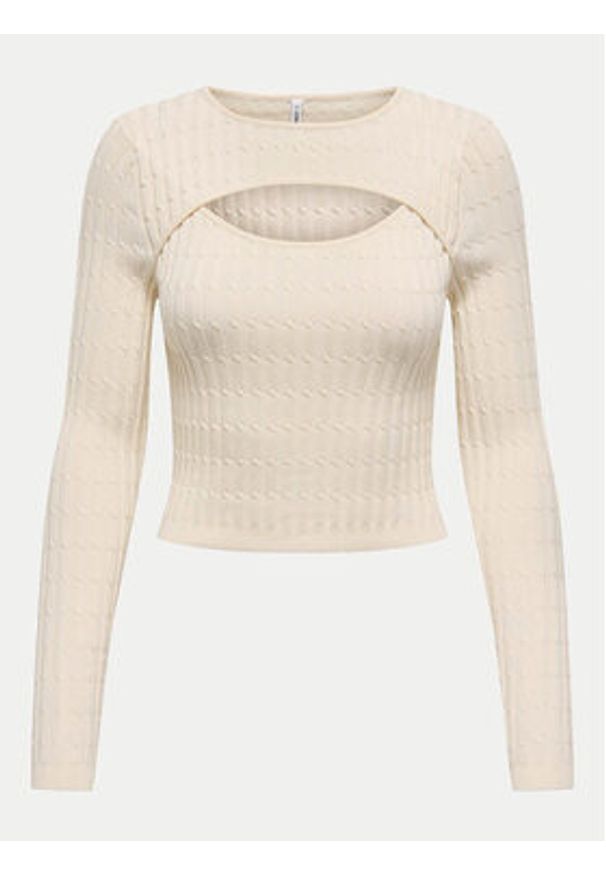 only - ONLY Sweter Meddi 15339582 Beżowy Cropped Fit. Kolor: beżowy. Materiał: wiskoza