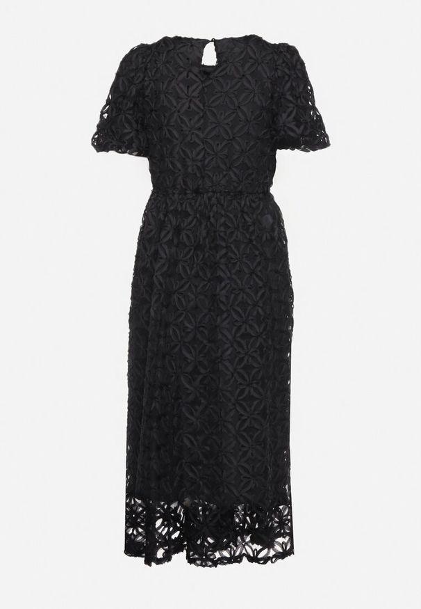 Born2be - Czarna Rozkloszowana Sukienka z Przeźroczystym Tiulem z Ozdobnym Wzorem Exbia. Typ kołnierza: dekolt w łódkę. Kolor: czarny. Materiał: tiul. Wzór: ażurowy. Styl: klasyczny, elegancki