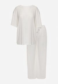 Renee - Biały Oversizowy Komplet Zdobiony Cyrkoniami T-shirt i Spodnie Arnateia. Kolor: biały. Wzór: aplikacja #2