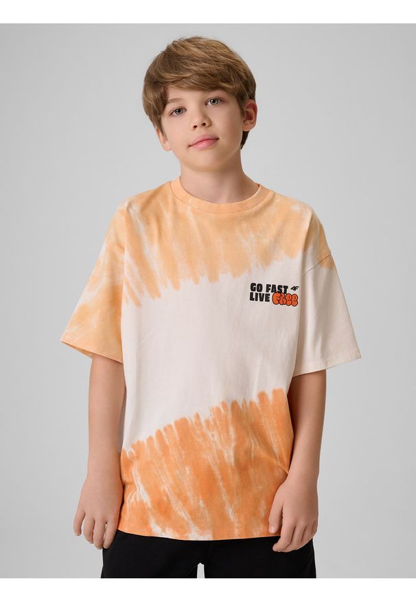 4f - 4F T-shirt loose z nadrukiem chłopięcy - pomarańczowy 158/164 (12-14 lat). Okazja: na co dzień. Kolor: pomarańczowy. Materiał: materiał, bawełna, dzianina. Wzór: nadruk. Sezon: lato. Styl: casual