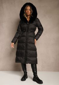 Renee - Czarna Puchowa Kurtka Pikowana o Długim Kroju z Kapturem z Futerkiem Bavea. Okazja: na spacer, na co dzień. Typ kołnierza: kaptur. Kolor: czarny. Materiał: futro, puch. Długość: długie. Styl: casual #3