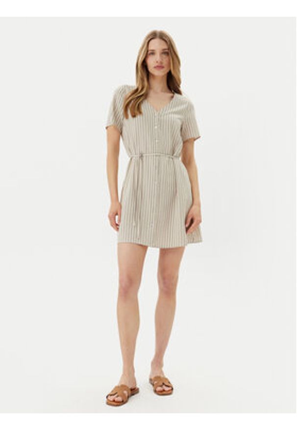 Vero Moda Sukienka letnia Mymilo 10322976 Beżowy Loose Fit. Kolor: beżowy. Materiał: len, wiskoza. Sezon: lato