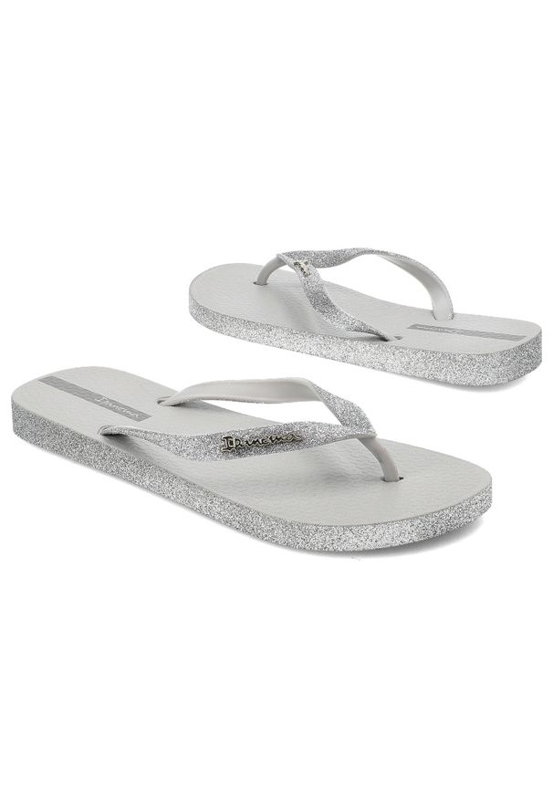 Szare Japonki Ipanema Brokatowe Klapki Damskie. Okazja: na co dzień, na plażę, na spacer. Kolor: szary. Materiał: materiał. Wzór: paski. Sezon: lato. Styl: casual, elegancki