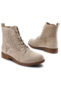 Beżowe Botki S.Barski Modne Obuwie Damskie. Kolor: beżowy. Materiał: materiał. Wzór: ażurowy. Styl: boho, klasyczny #3