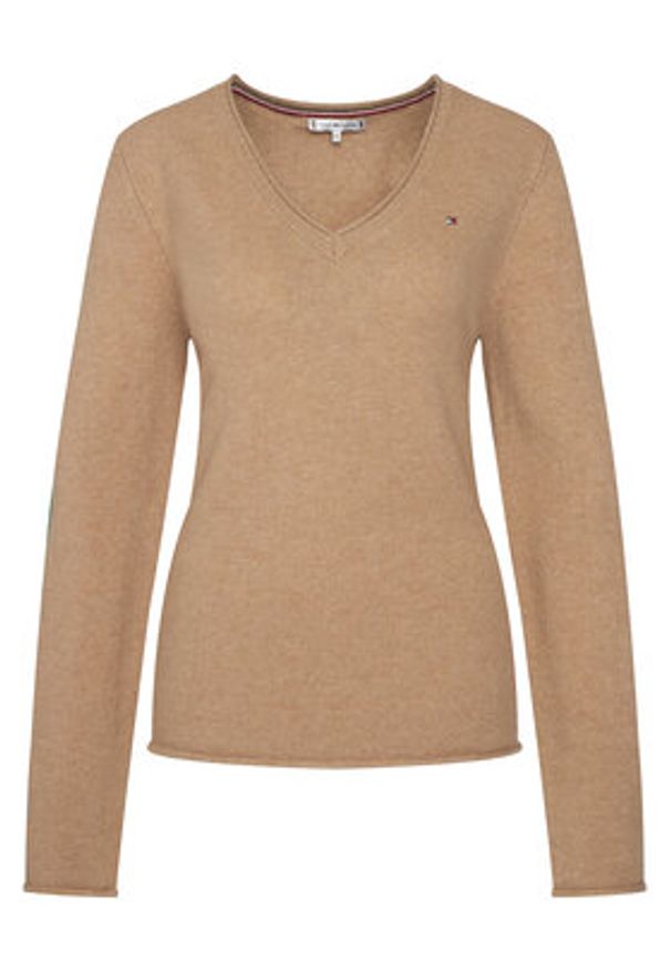 TOMMY HILFIGER - Tommy Hilfiger Sweter WW0WW43505 Beżowy Regular Fit. Kolor: beżowy. Materiał: wełna