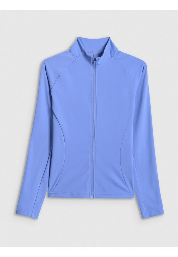 4f - 4F Bluza treningowa slim bez kaptura damska - niebieska XL. Typ kołnierza: bez kaptura. Kolor: niebieski. Długość rękawa: raglanowy rękaw. Długość: długie. Styl: sportowy