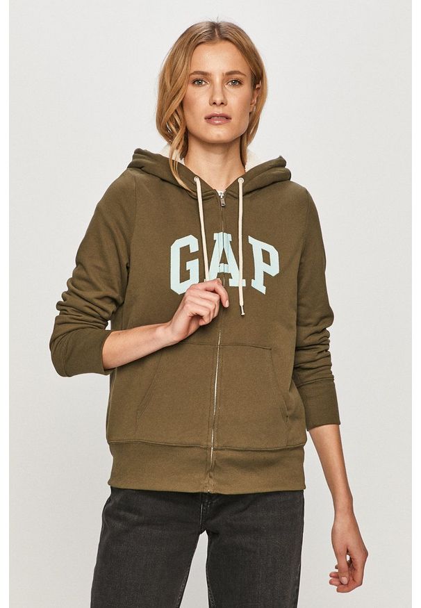 GAP - Bluza. Okazja: na co dzień. Typ kołnierza: kaptur. Kolor: zielony. Materiał: dzianina. Styl: casual