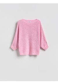 Reserved - Gładki sweter - różowy. Kolor: różowy. Materiał: dzianina. Wzór: gładki #1