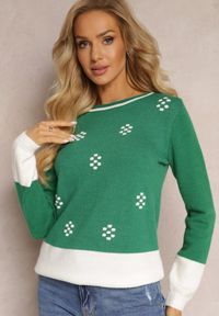Renee - Zielony Sweter z Drobnymi Kropkami z Wełną Angorską Liname. Kolor: zielony. Materiał: wełna. Wzór: kropki
