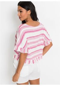 Shirt oversize bonprix różowo-biały w paski. Kolor: różowy. Wzór: paski #6