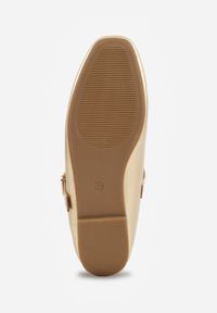 Born2be - Złote Płaskie Balerinki Mary Jane z Kwadratowym Noskiem Saroma. Okazja: na co dzień. Zapięcie: pasek. Kolor: złoty. Materiał: jeans. Styl: casual, klasyczny, elegancki #8