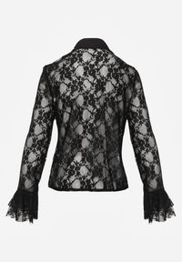 Renee - Czarna Wiskozowa Koronkowa Koszula z Bawełną i Falbanami Oraeno. Kolor: czarny. Materiał: wiskoza, bawełna, koronka #4