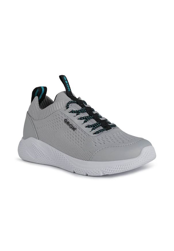 Geox buty dziecięce kolor szary. Nosek buta: okrągły. Zapięcie: sznurówki. Kolor: szary. Materiał: guma