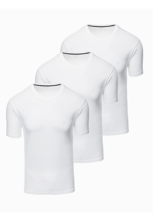 Ombre Clothing - Zestaw męskich t-shirtów z okrągłym dekoltem – biały V1. Okazja: na co dzień. Kolor: biały. Materiał: jersey, bawełna, elastan, dzianina. Wzór: nadruk. Styl: casual