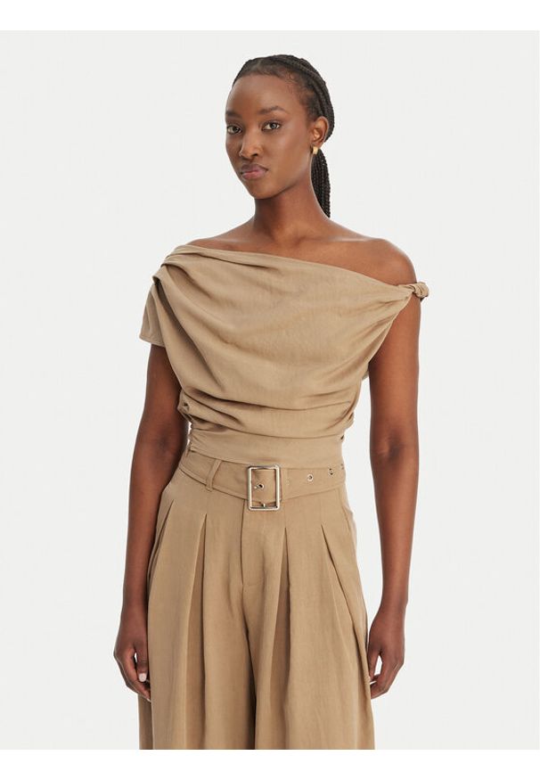 Eleh Bluzka SS260098 Beżowy Regular Fit. Kolor: beżowy. Materiał: lyocell